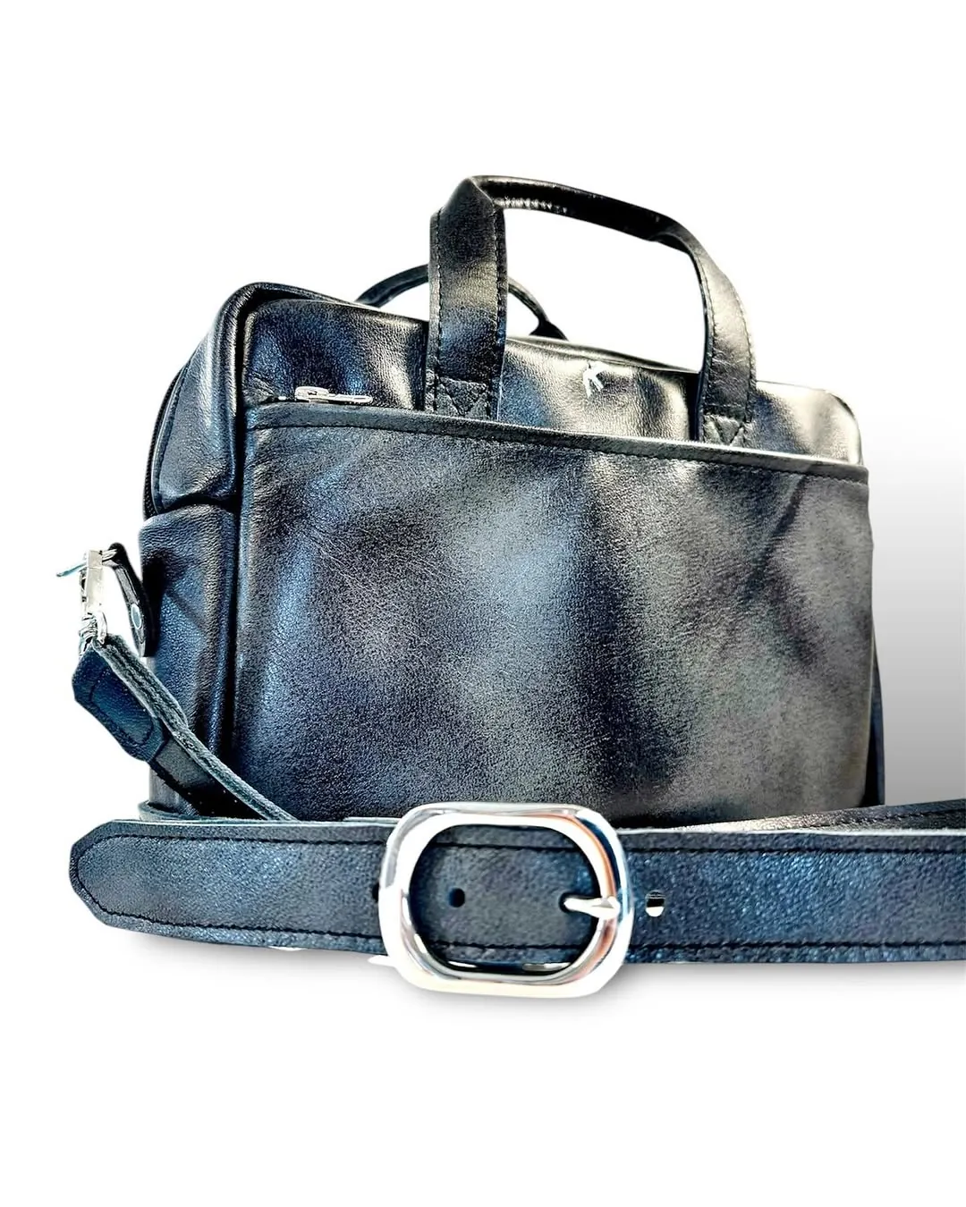 Grey Natural Leather Shoulder Bag