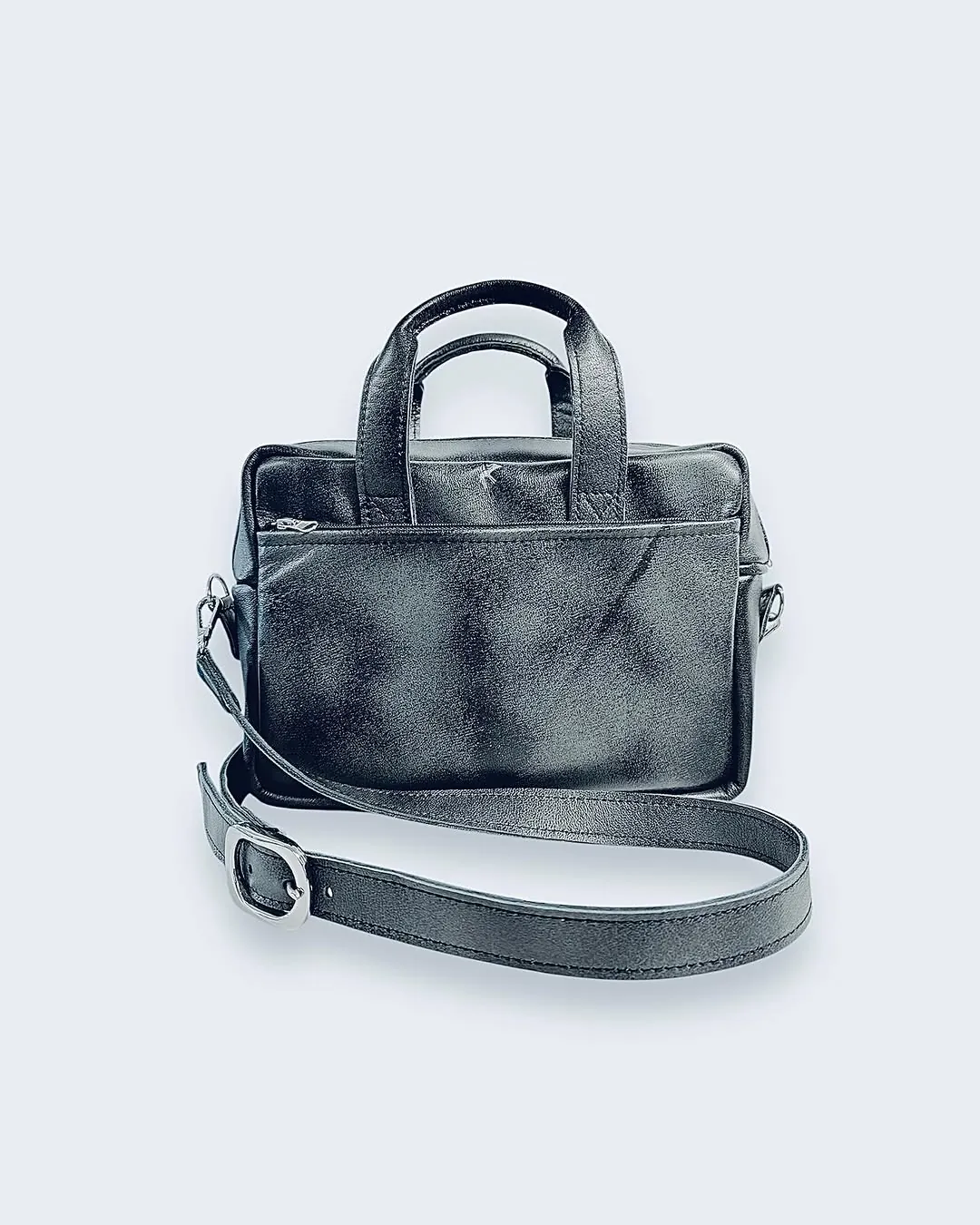 Grey Natural Leather Shoulder Bag