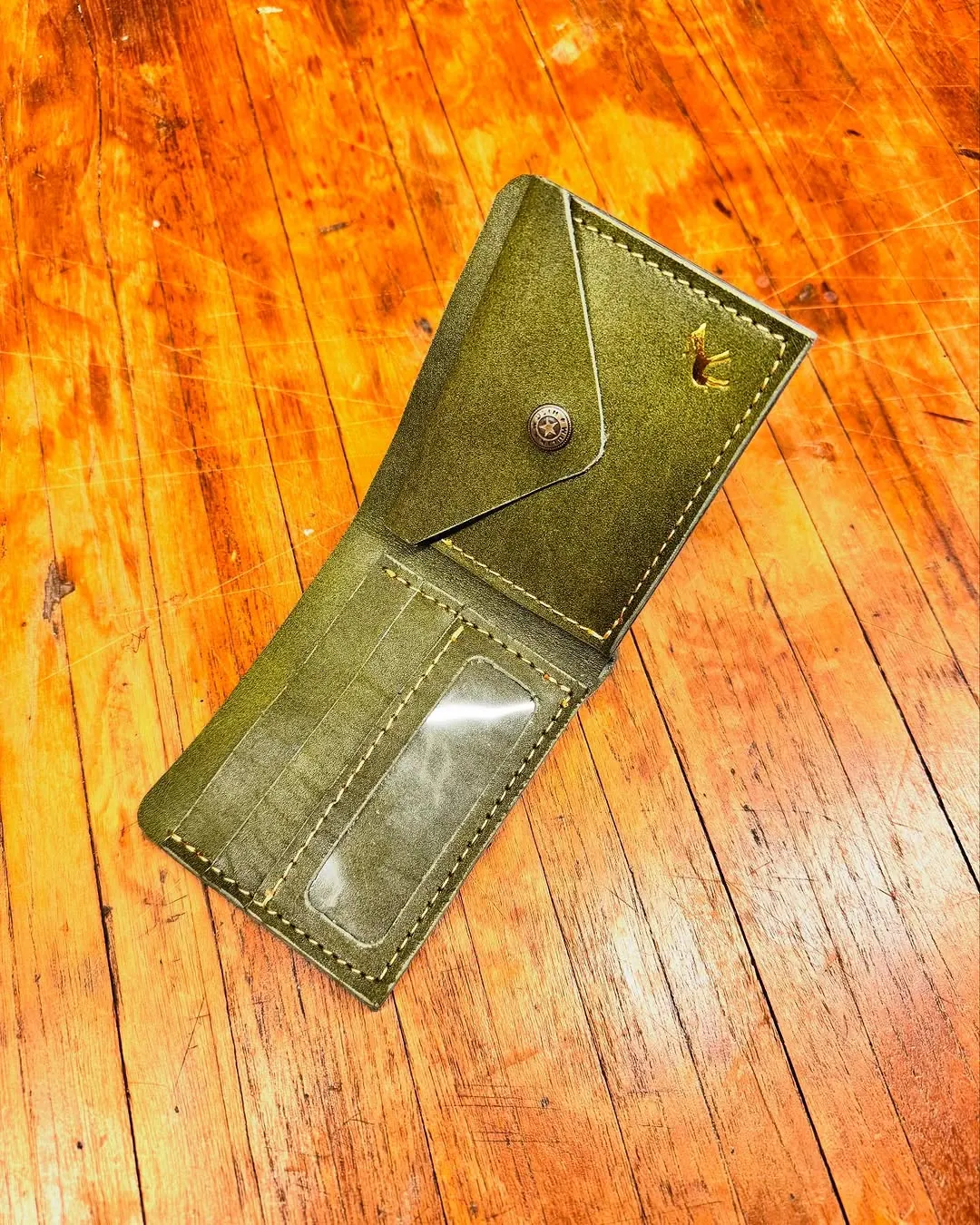 Handmade Large Green Leather Men's Wallet