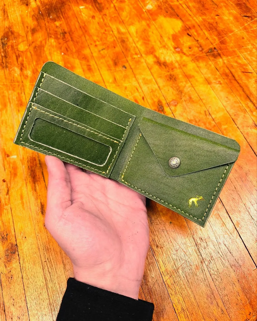 Handmade Large Green Leather Men's Wallet
