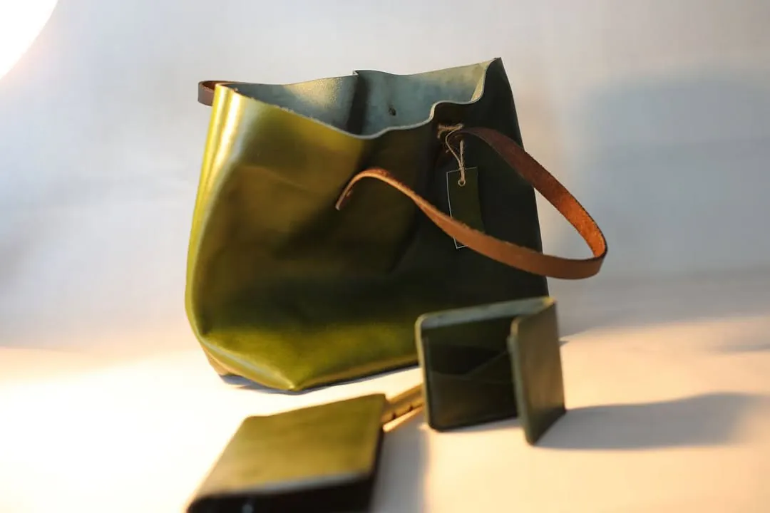 Custom Handmade Natural Leather Bag and Wallet Set