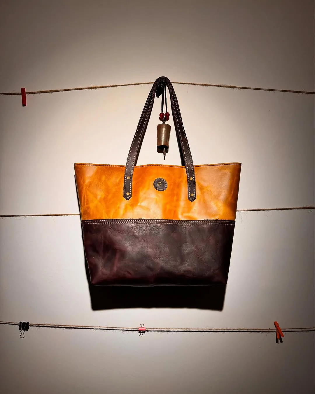 Handmade Natural Leather Two-Tone Bag