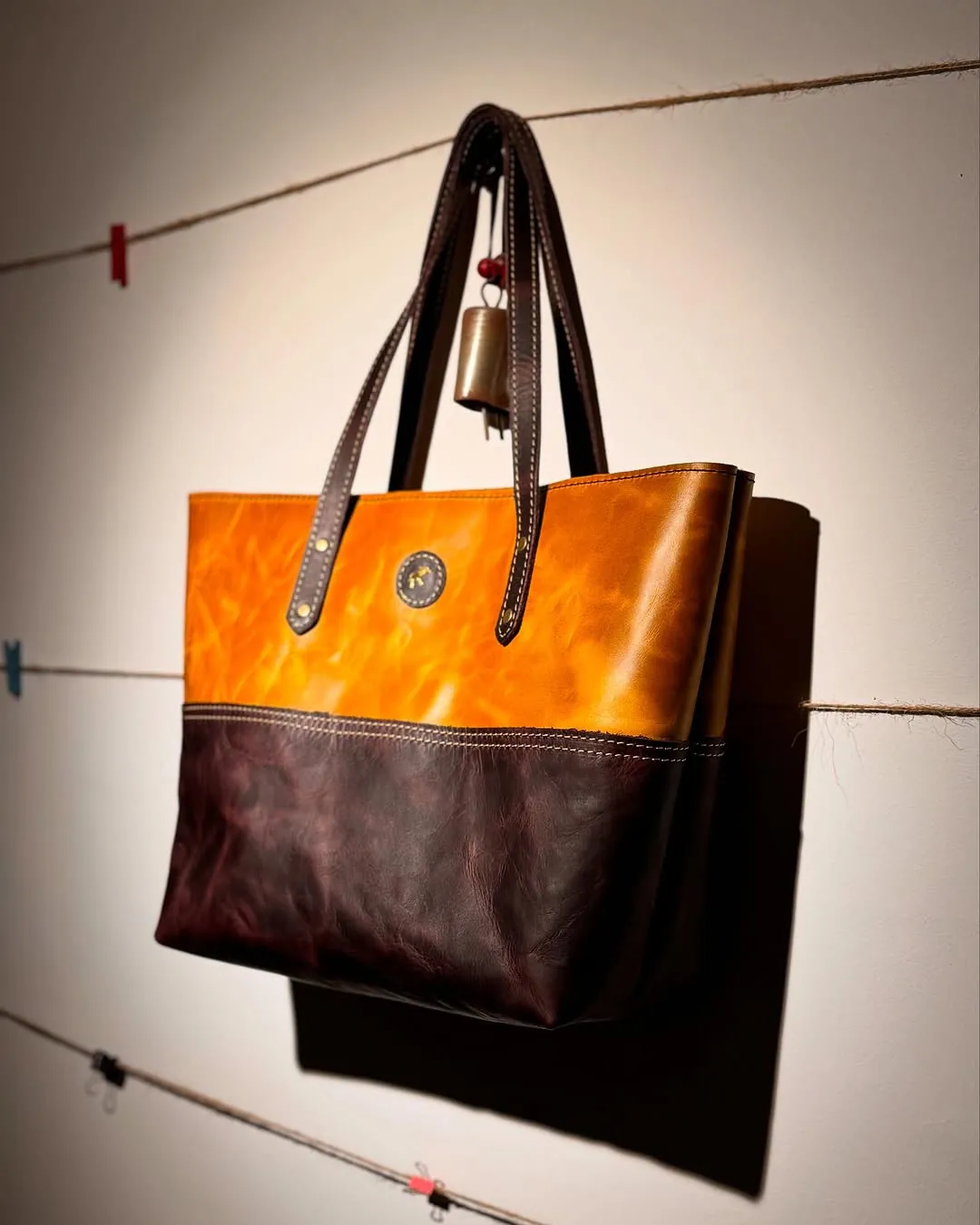 Handmade Natural Leather Two-Tone Bag