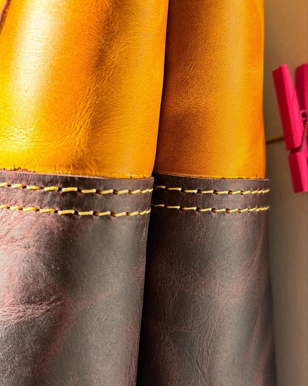 Handmade Natural Leather Two-Tone Bag