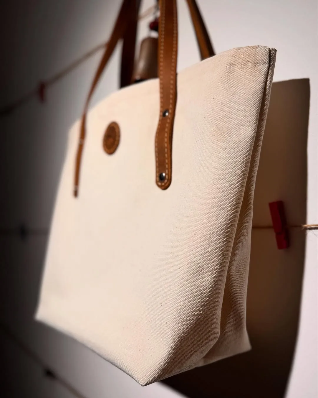 Natural Leather and Canvas Women's Bag