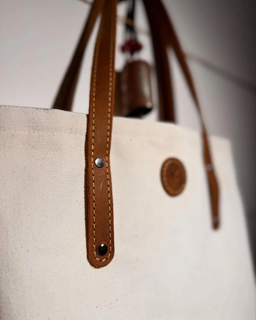 Natural Leather and Canvas Women's Bag