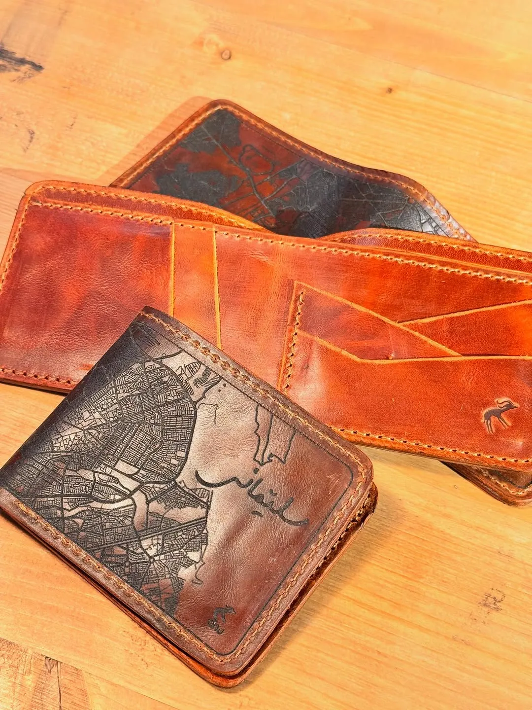 Kurdistan Handmade Leather Wallet with Sulaymaniyah City Map