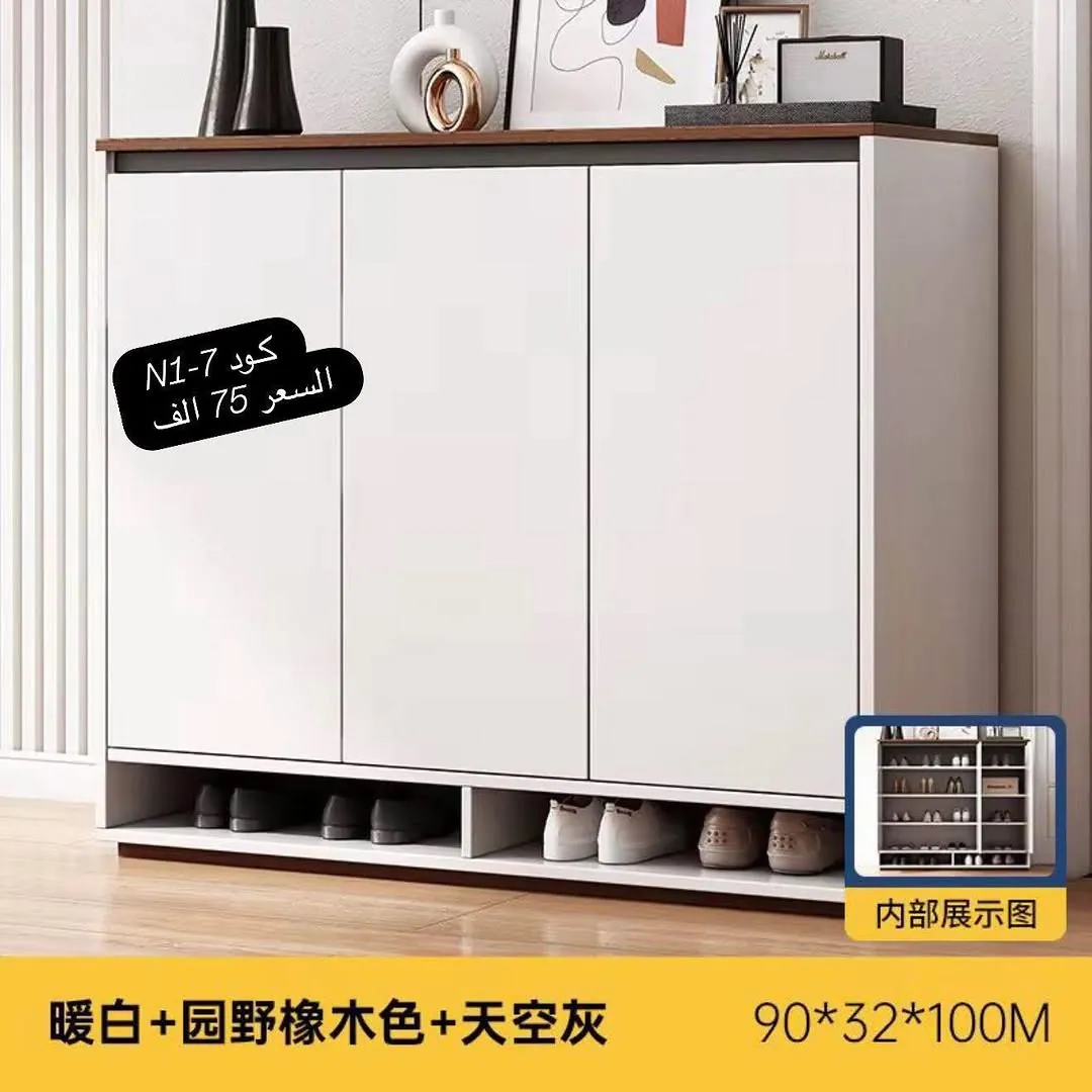 Mist Gray and Gold Elegant Gray Shoe Cabinet B6-25