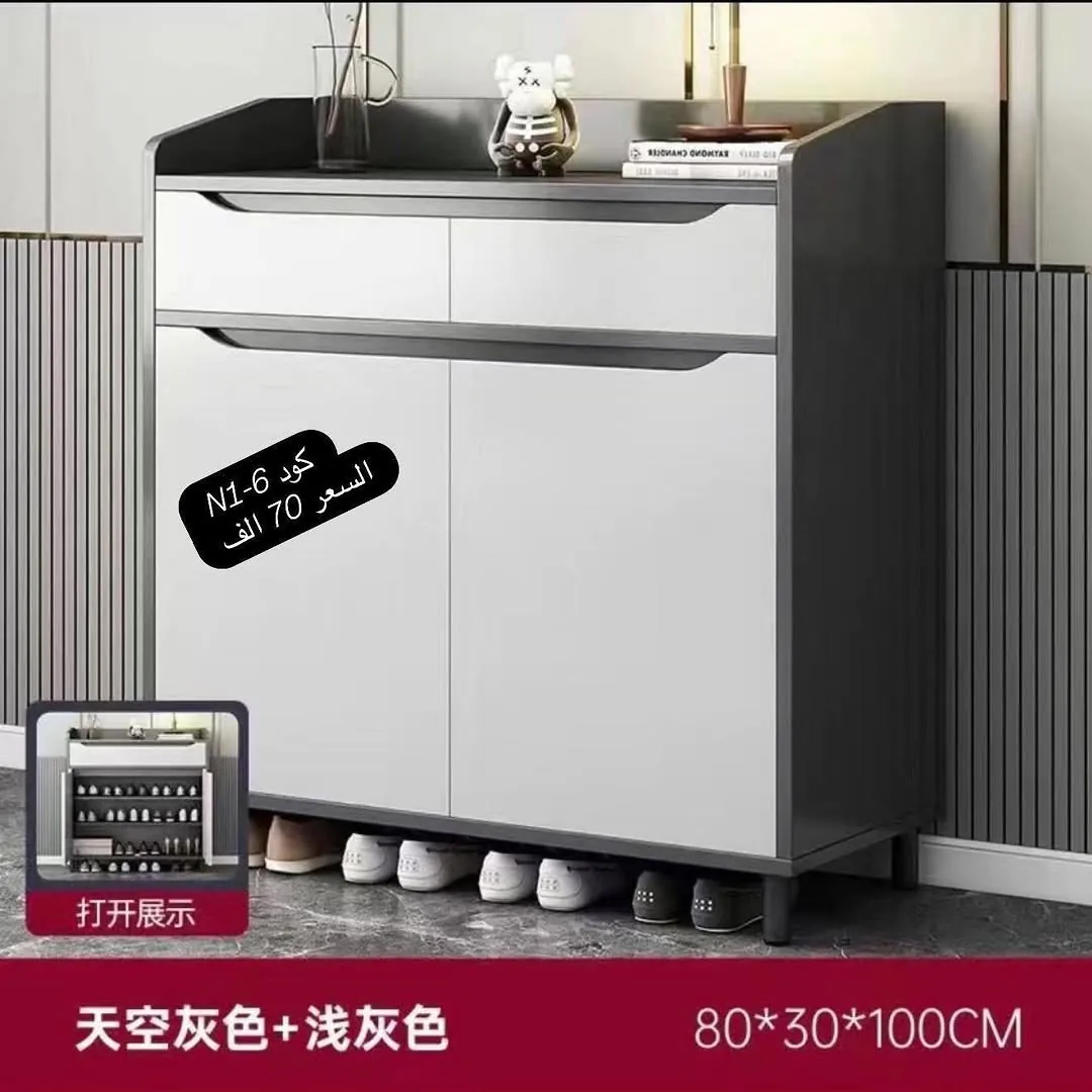 Mist Gray and Gold Elegant Gray Shoe Cabinet B6-25