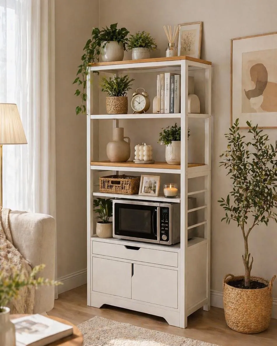Modern Kitchen Storage Stand with Shelves and Drawers