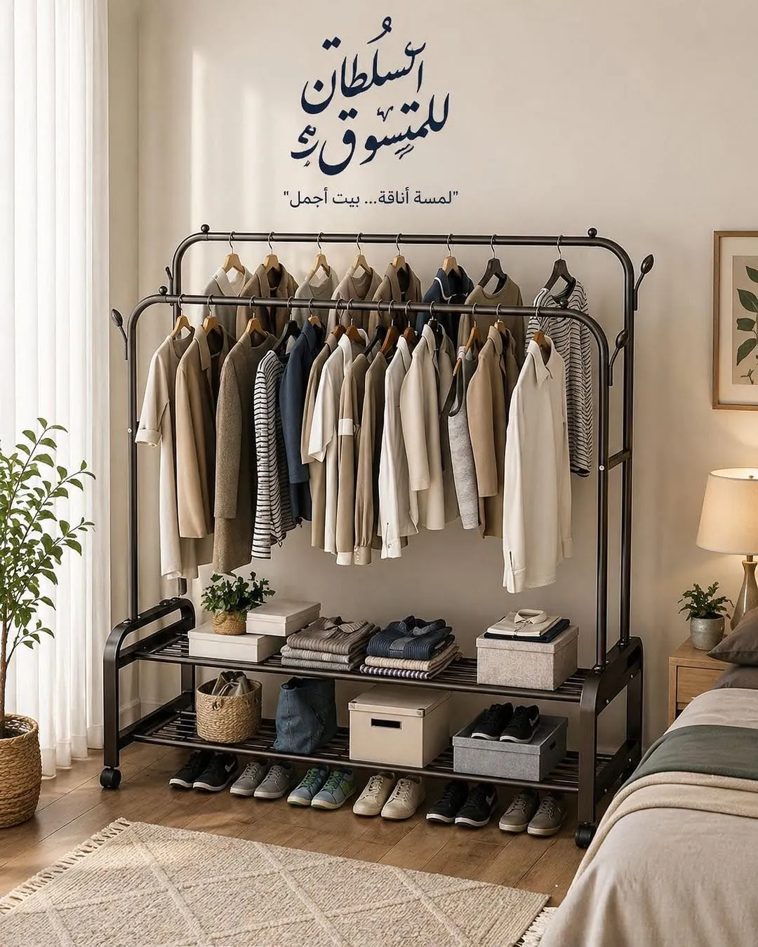 Two-Tier Clothing Rack with Shoe Shelves