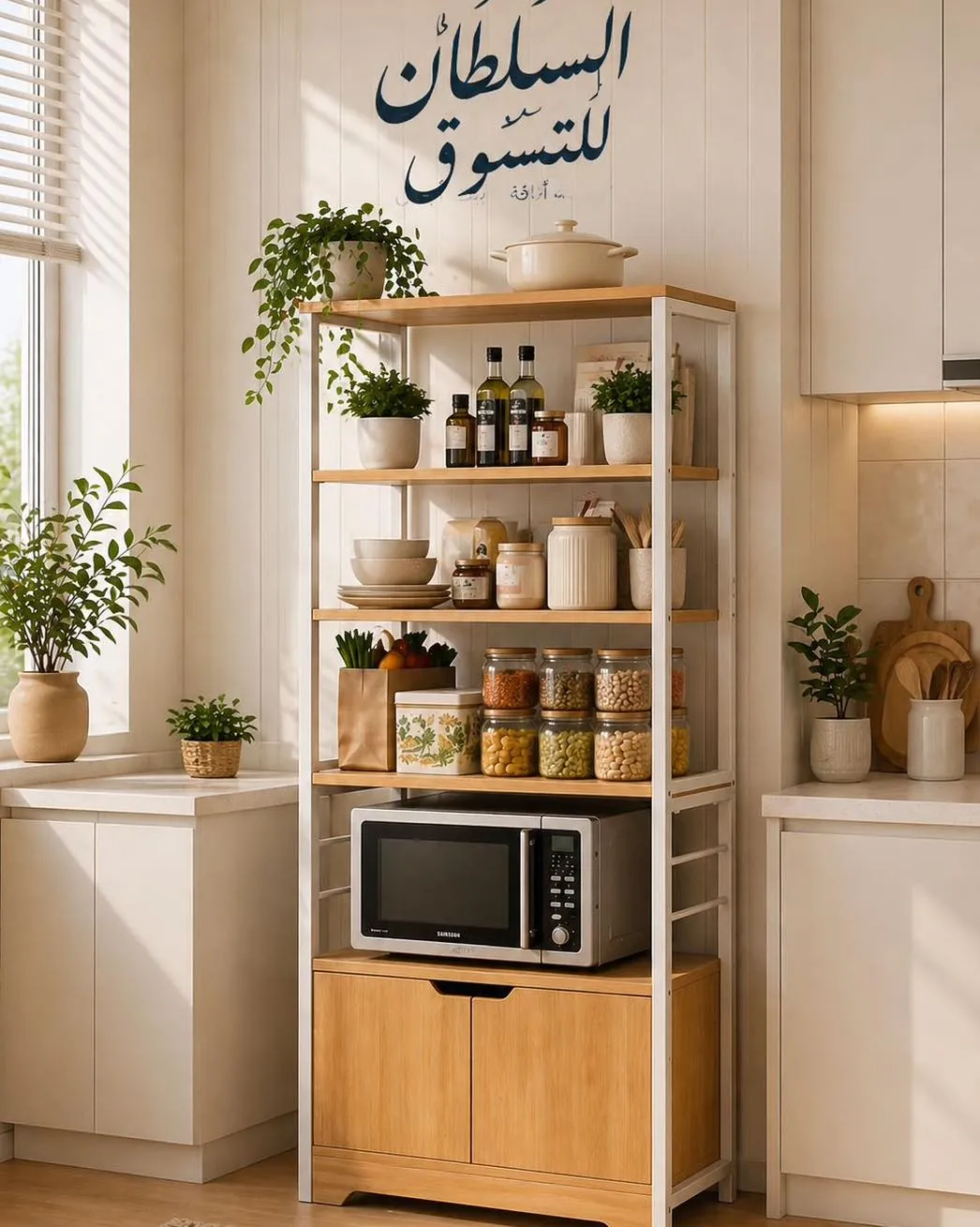 Kitchen Storage Stand with Microwave Shelf