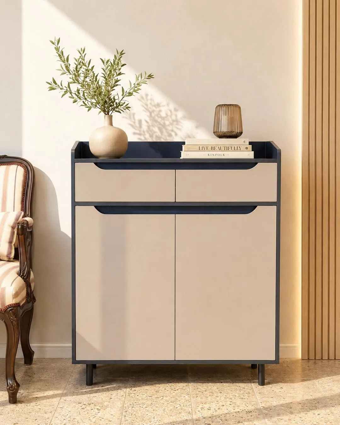 Modern Shoe Cabinet with Drawers and Doors