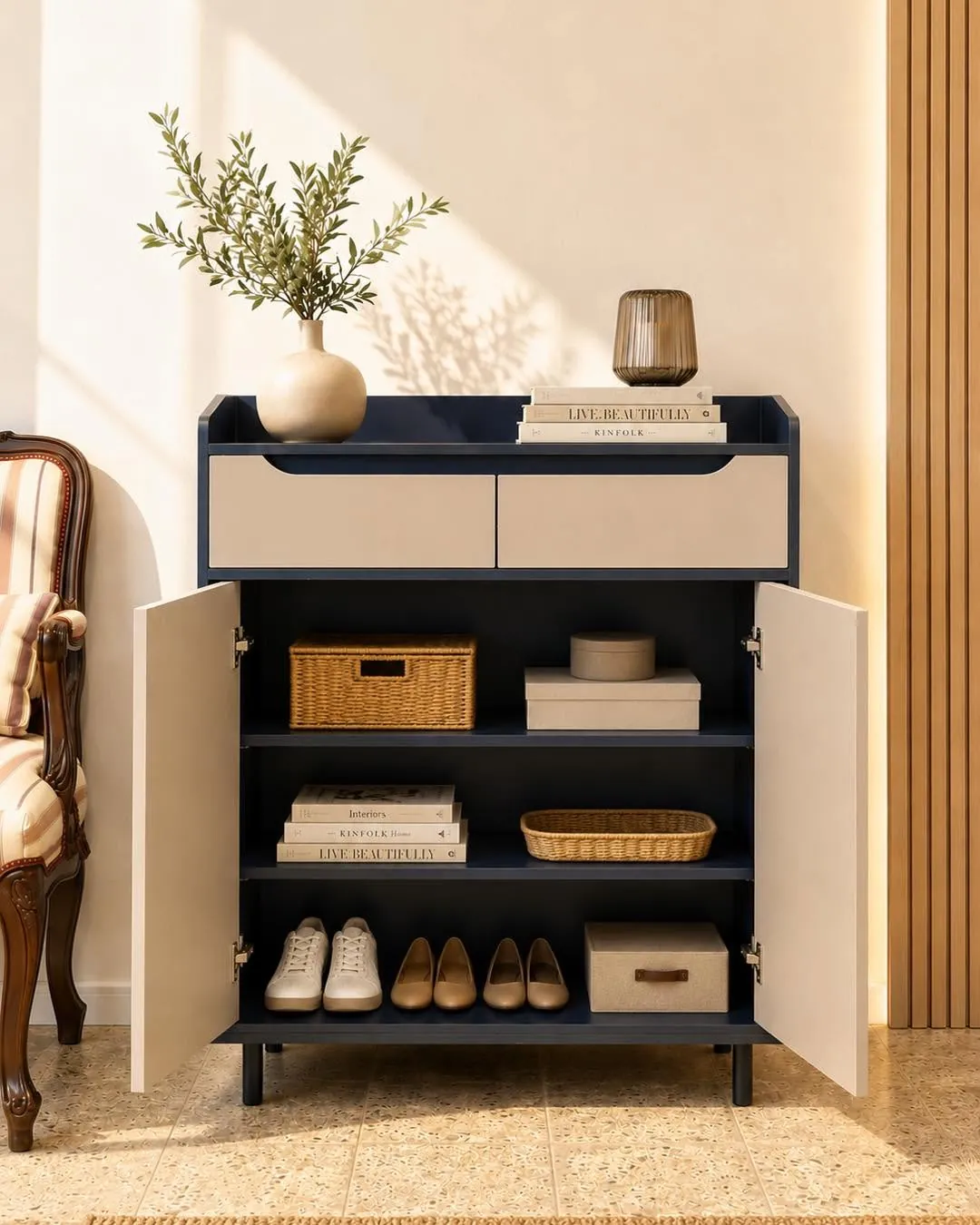 Modern Shoe Cabinet with Drawers and Doors