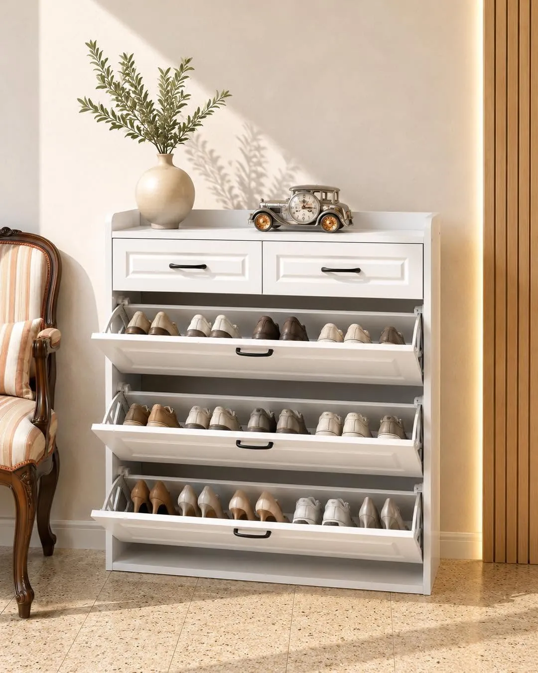 Modern White Shoe Cabinet with Drawers
