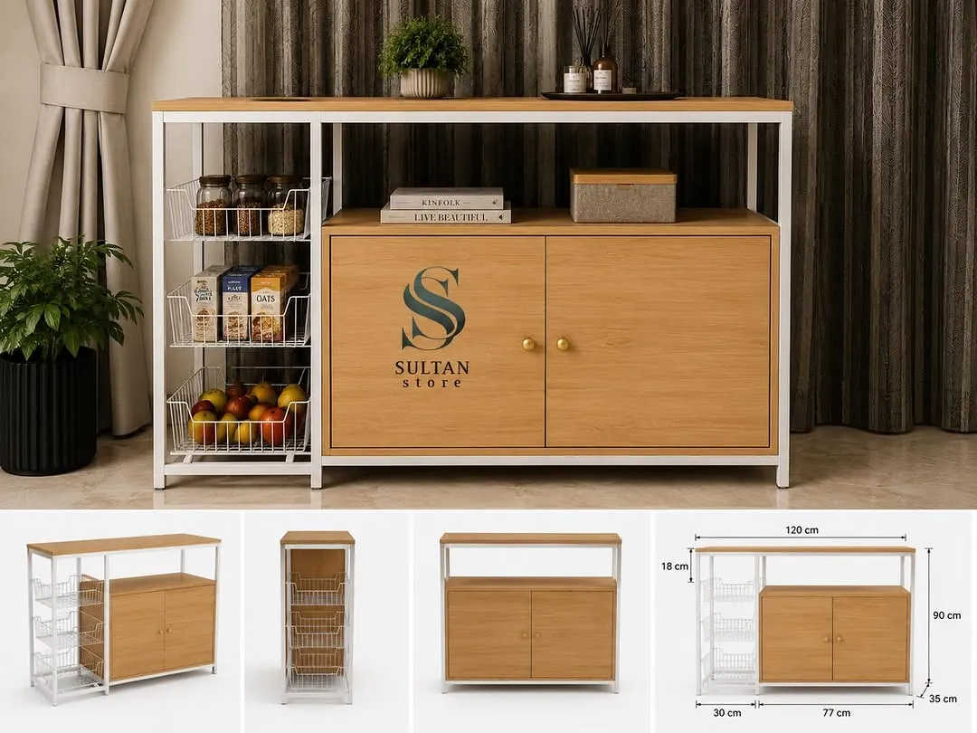 Modern Storage Cabinet with Side Baskets