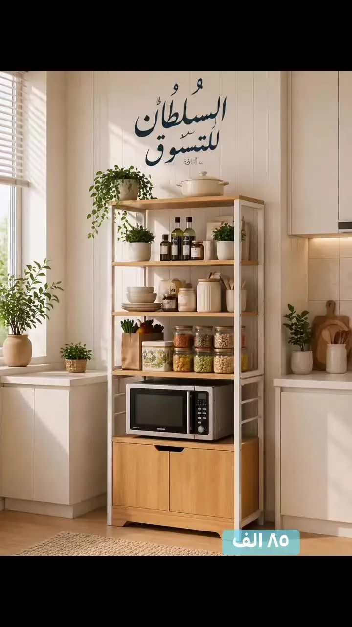 Modern Kitchen Shelf with Iron Frame and MDF Wood