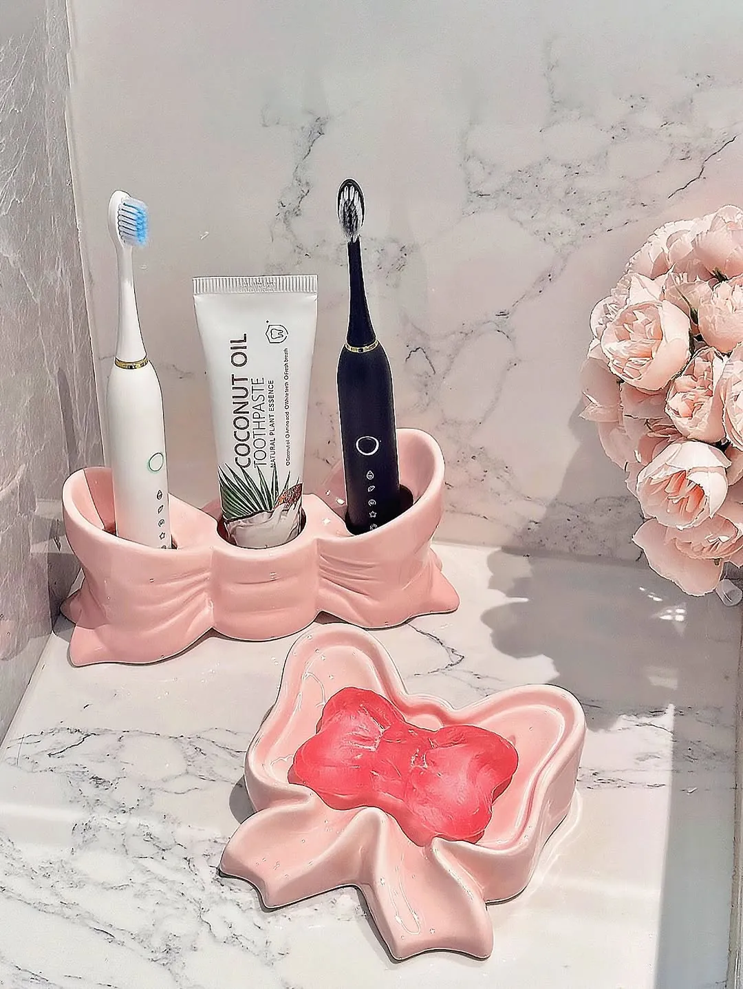 Pink Bow Bathroom Accessory Set