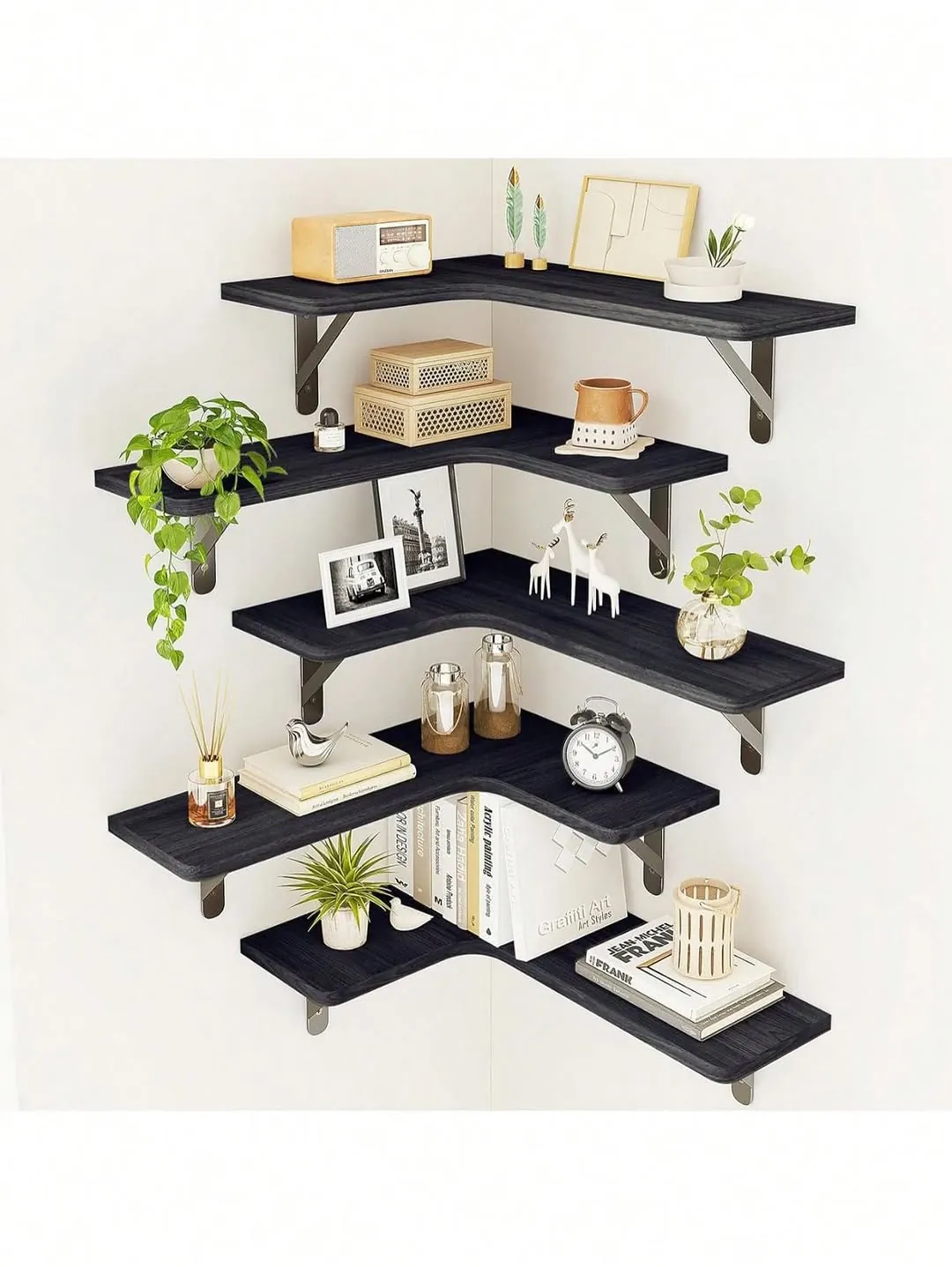 5-Tier Wooden Corner Wall Shelf Set