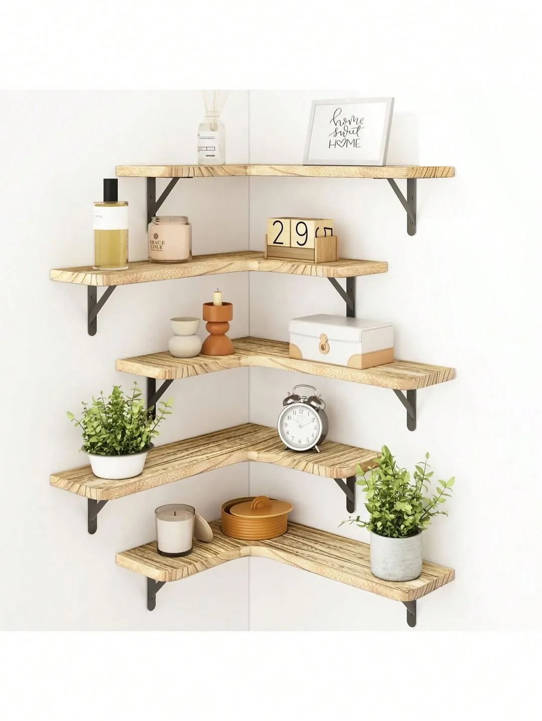 5-Tier Wooden Corner Wall Shelf Set