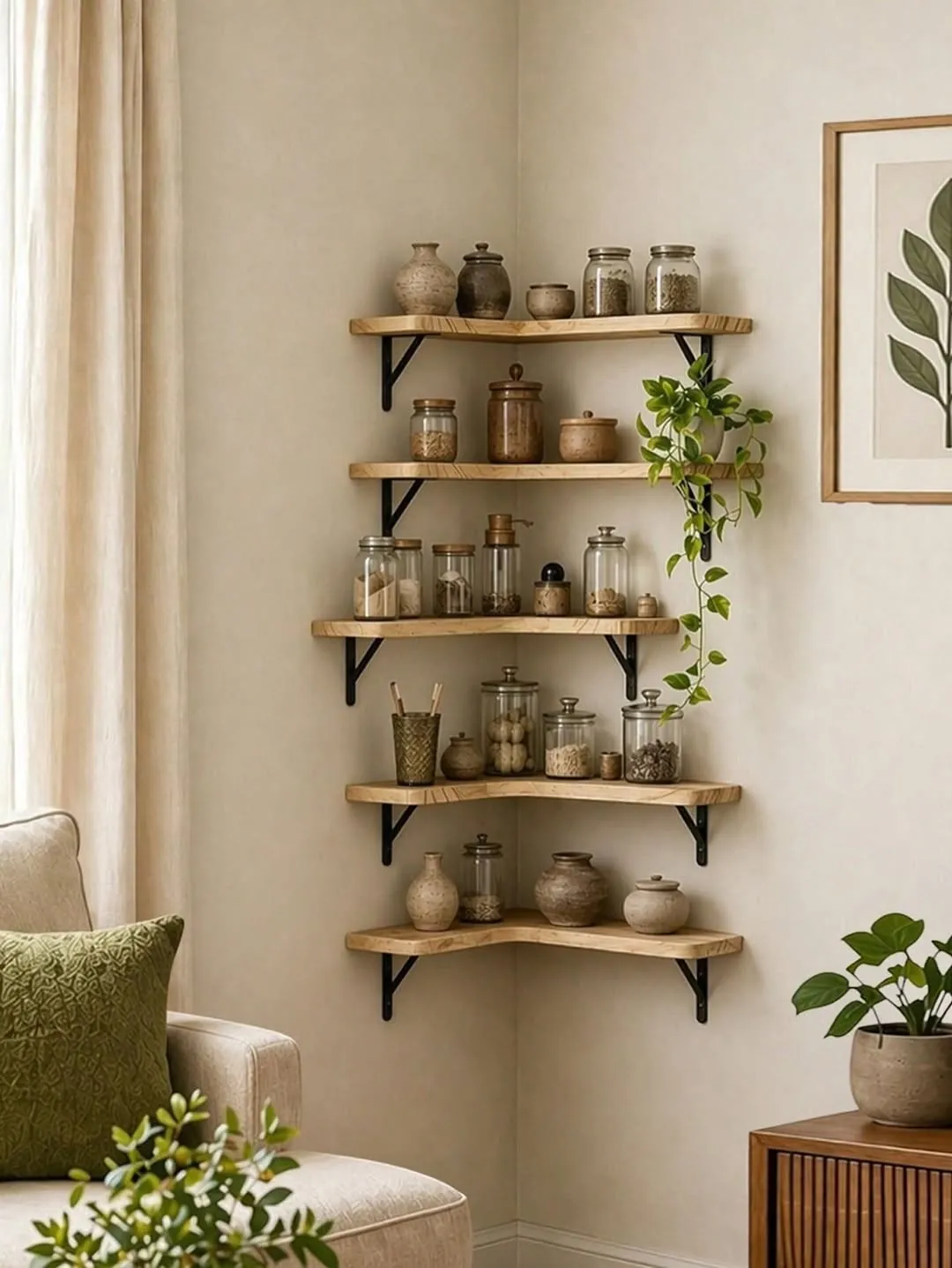 5-Tier Wooden Corner Wall Shelf Set