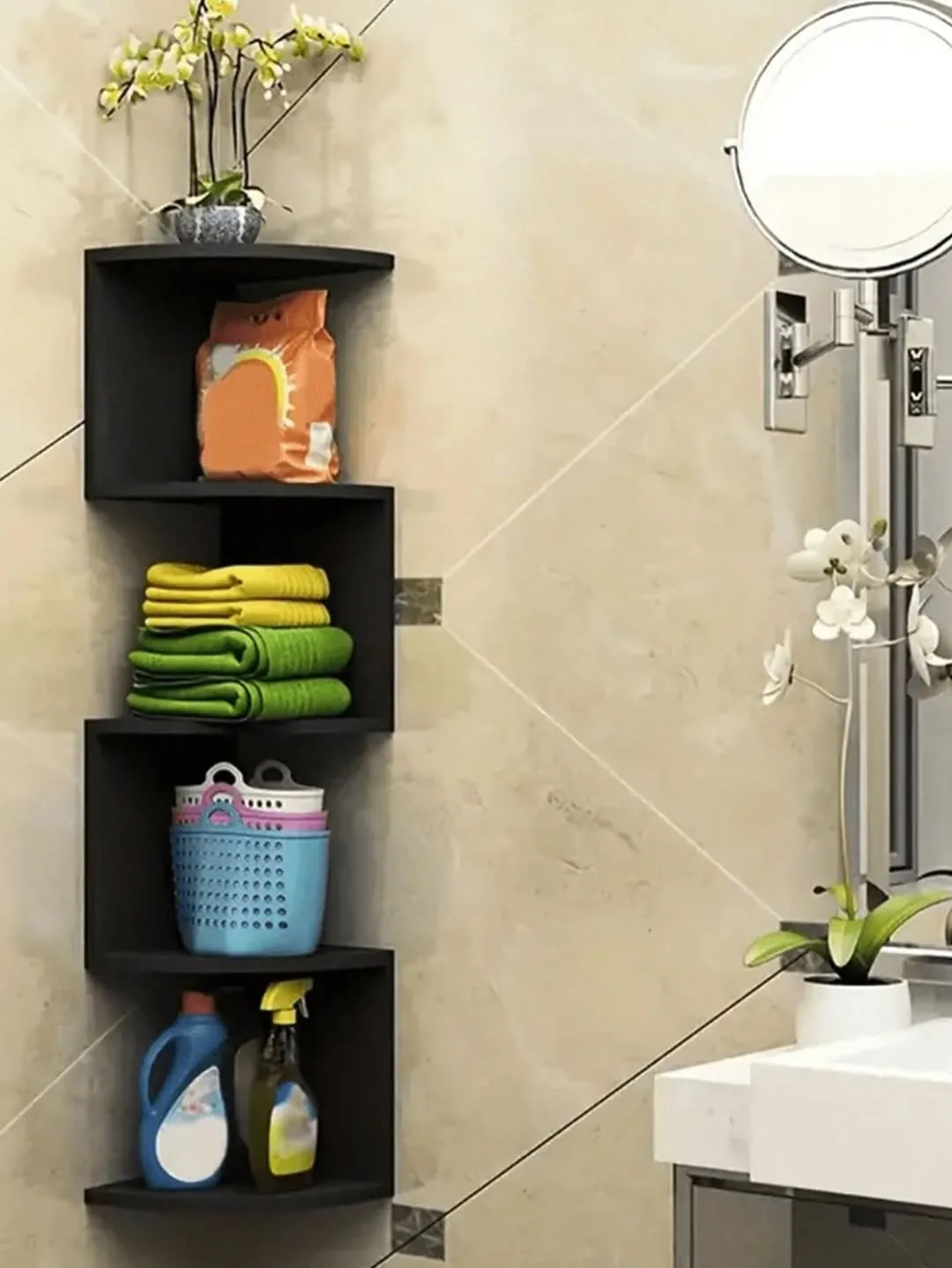 5-Tier Wooden Corner Wall Shelf Set