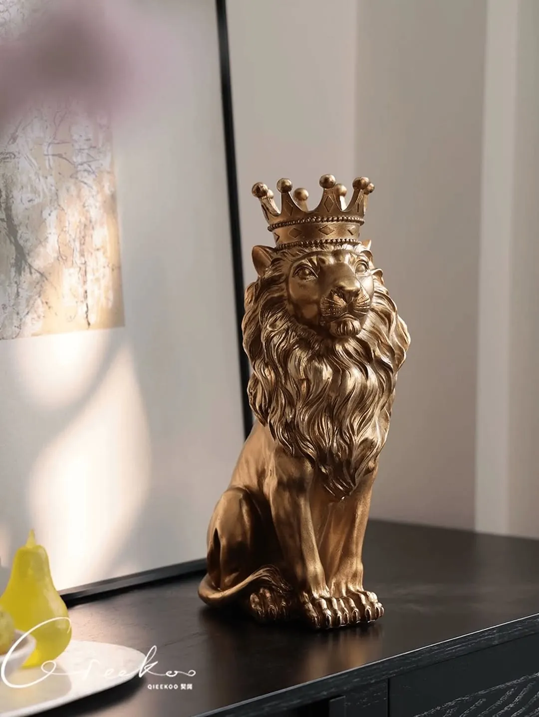 Golden Crowned Lion Statue Home Decor