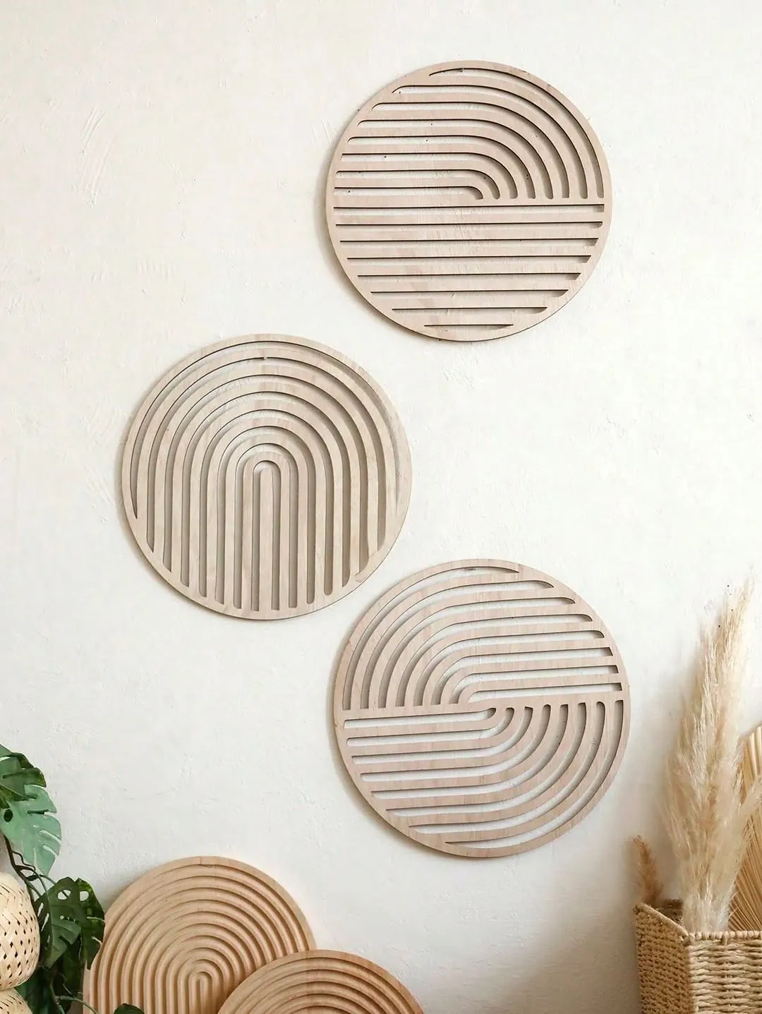 Set of 4 Round Macrame Fringe Wall Mirrors