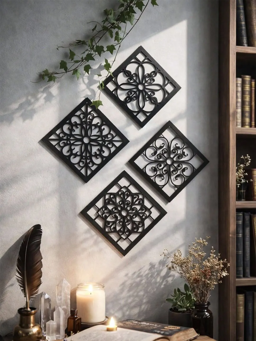 Set of 4 Round Macrame Fringe Wall Mirrors