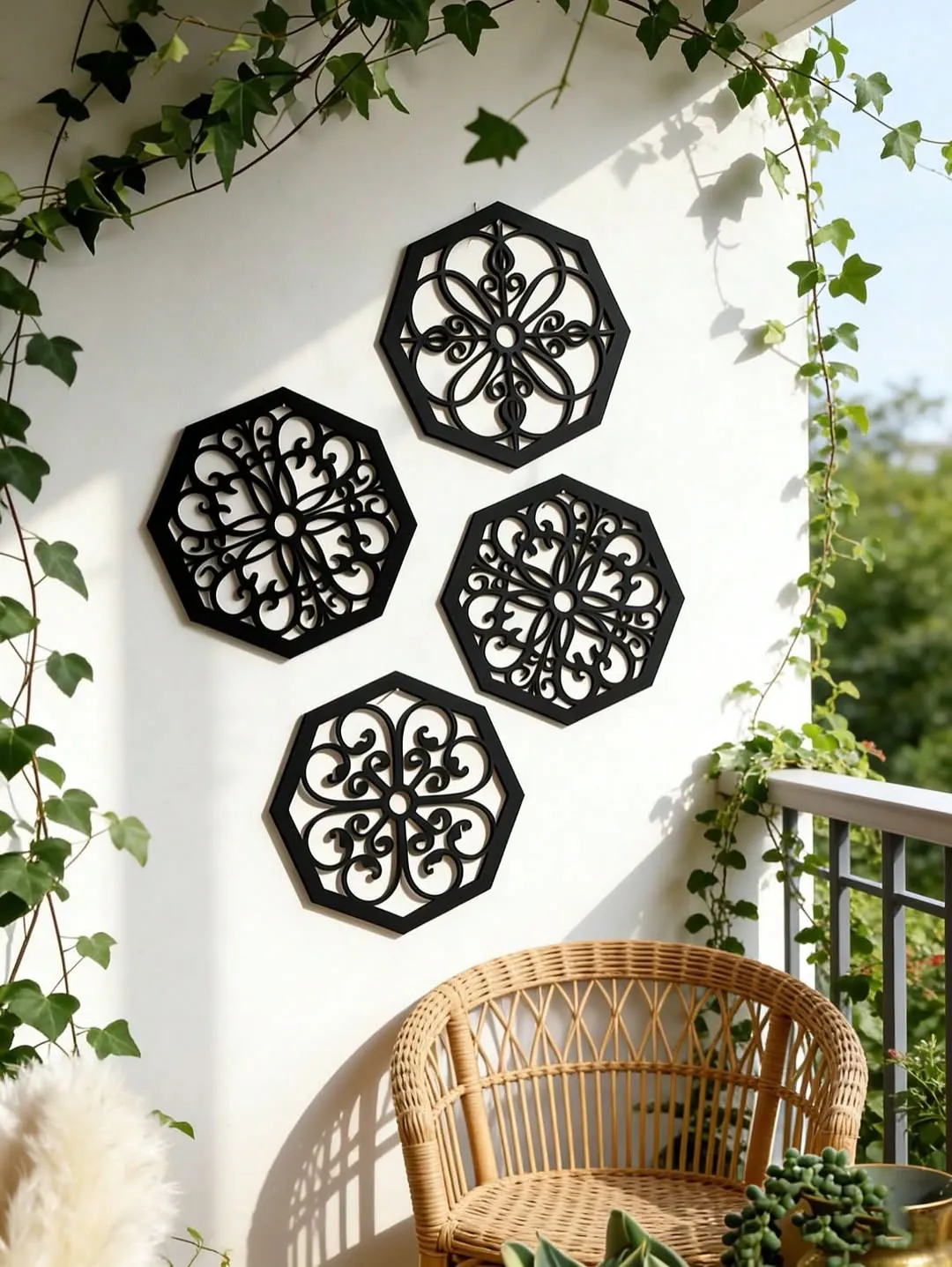 Set of 4 Round Macrame Fringe Wall Mirrors