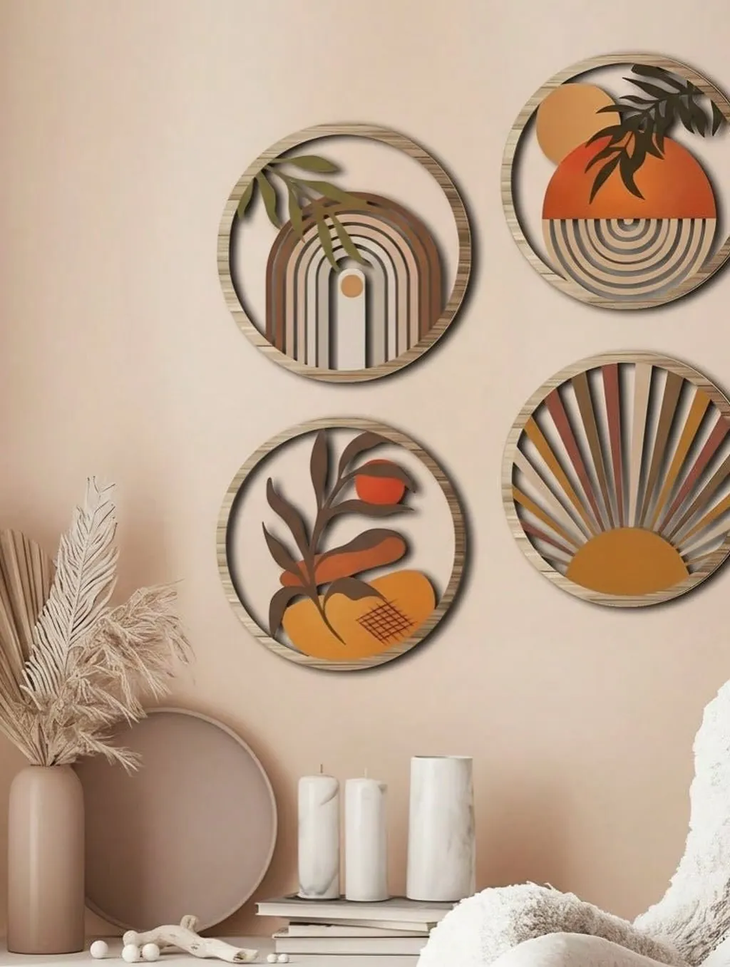 Set of 4 Round Macrame Fringe Wall Mirrors
