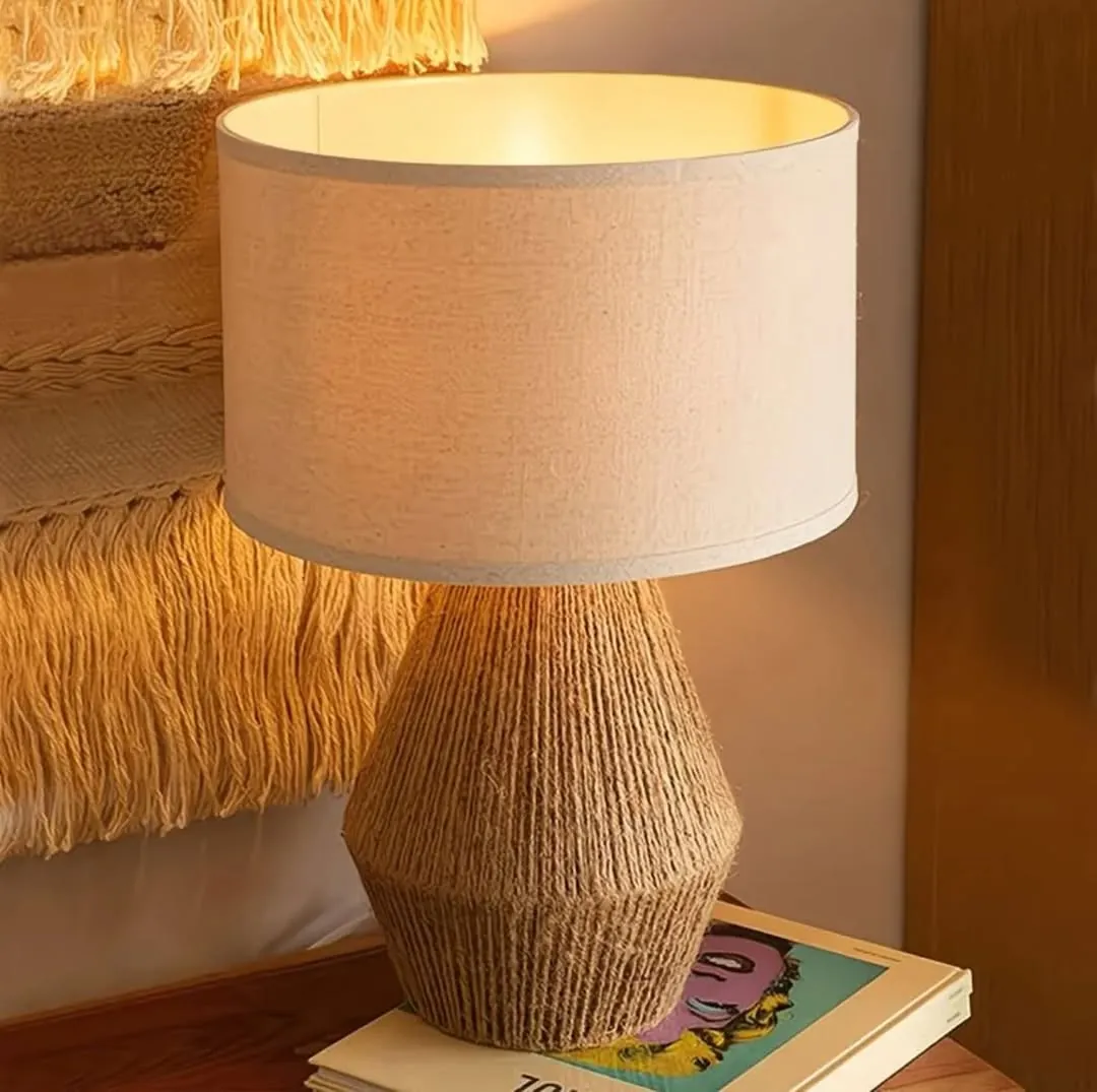 Rope Base Table Lamp with White Shade