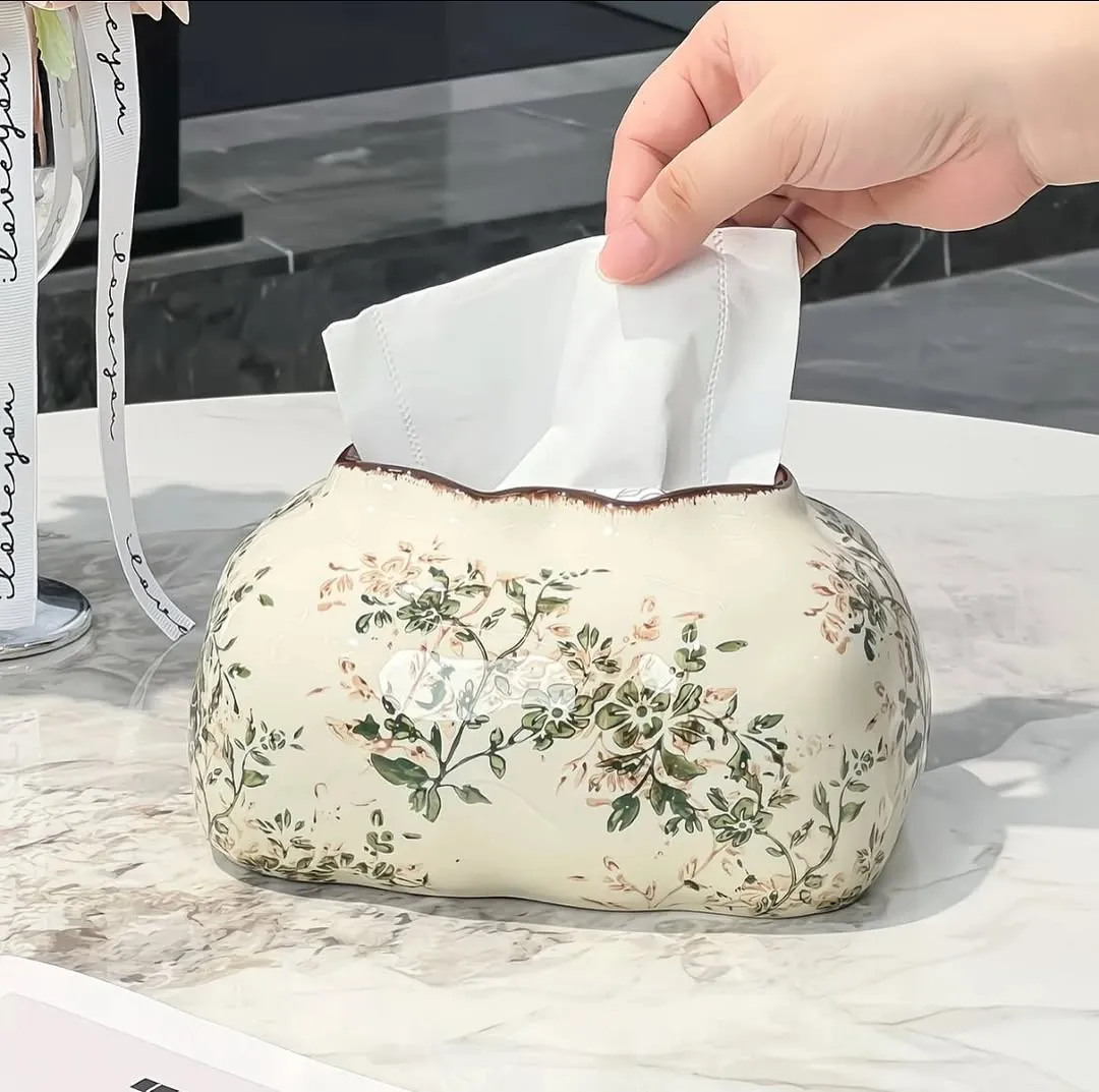 Ceramic Floral Tissue Box Holder