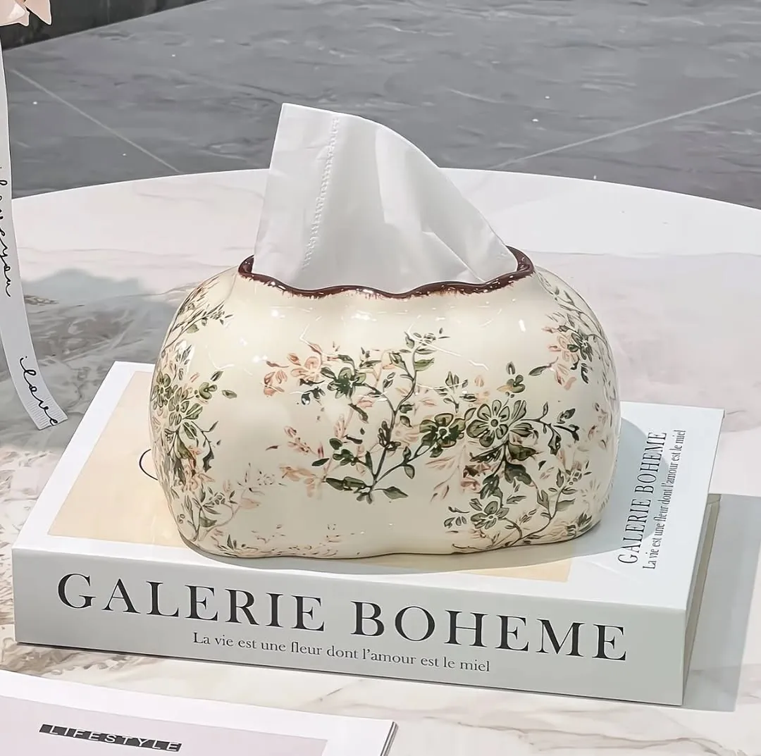 Ceramic Floral Tissue Box Holder