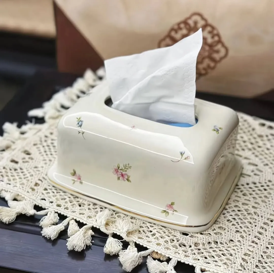 Ceramic Floral Tissue Box Holder