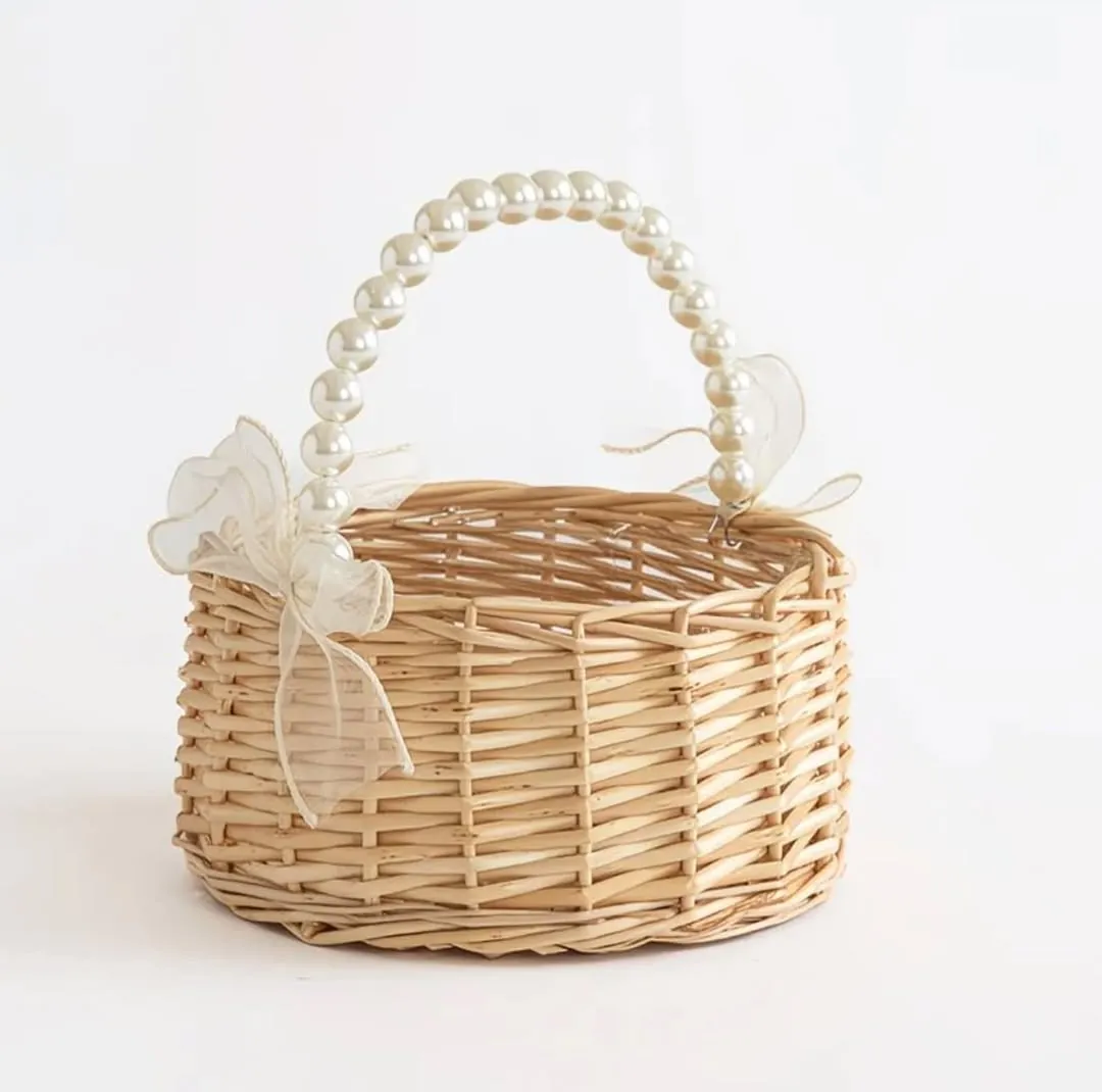 Wicker Basket with Artificial Pink Flowers