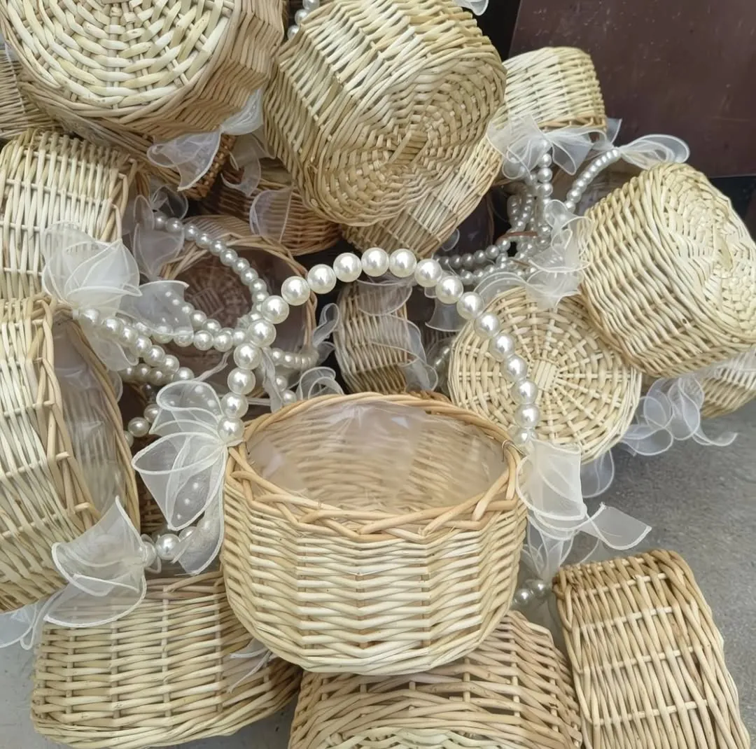 Wicker Basket with Artificial Pink Flowers