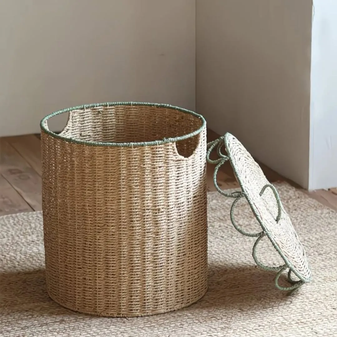 Beige Round Tablecloth with Brown Fringe and Knitted Runner