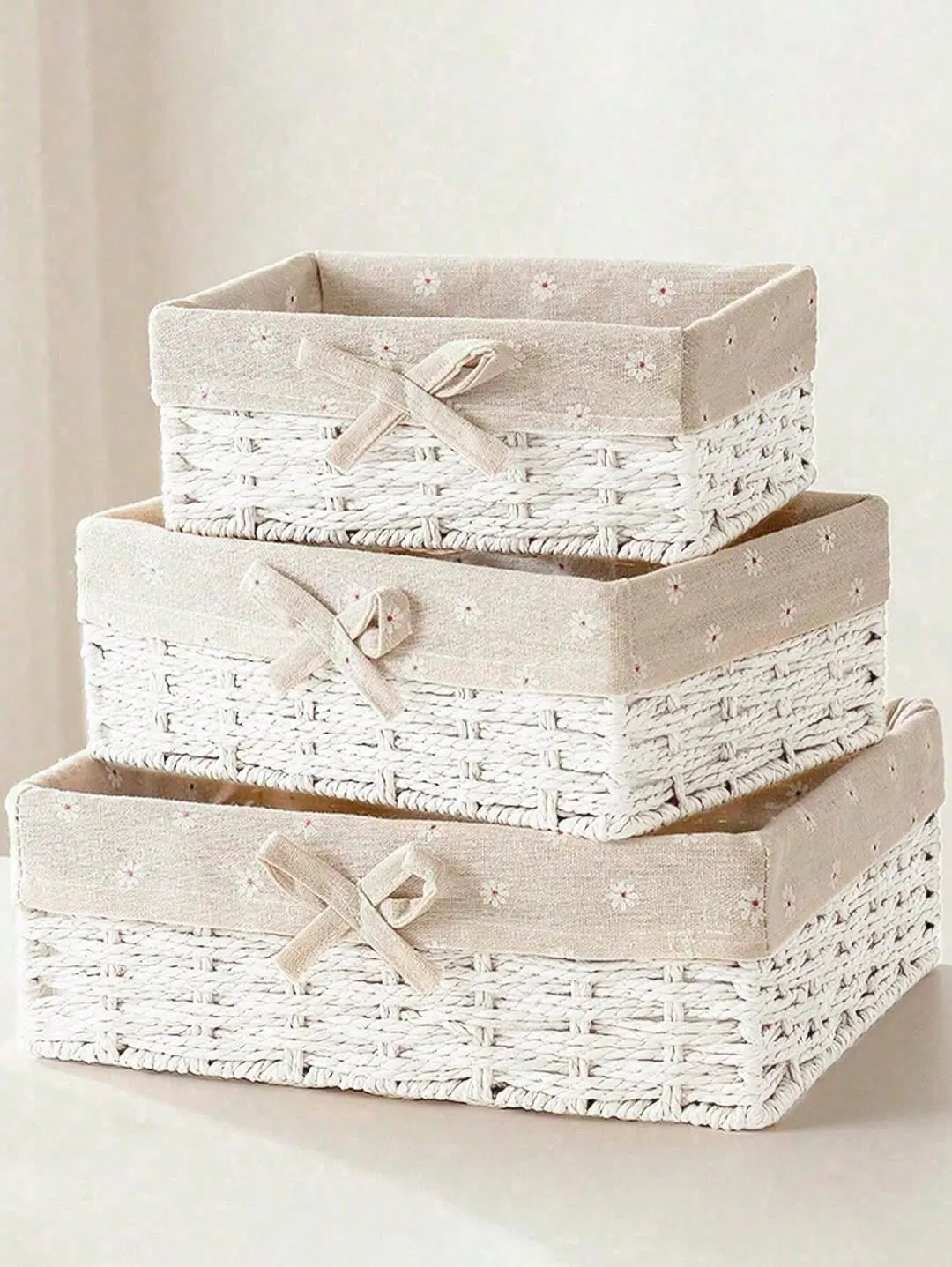 Set of 3 Woven Storage Baskets with Fabric Liner