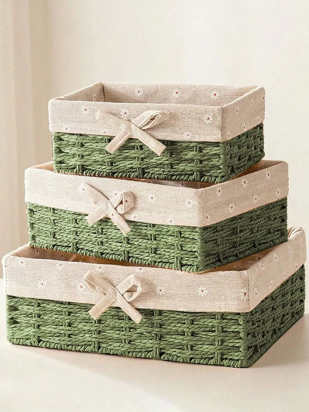 Set of 3 Woven Storage Baskets with Fabric Liner