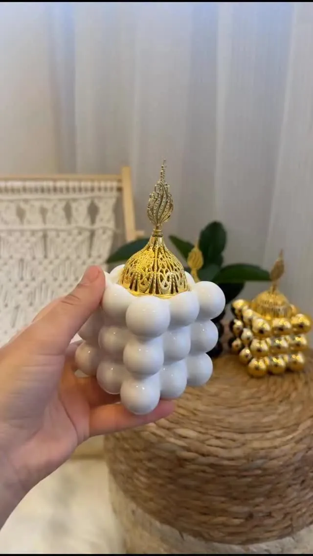 White Bubble Decorative Jar with Gold Lid