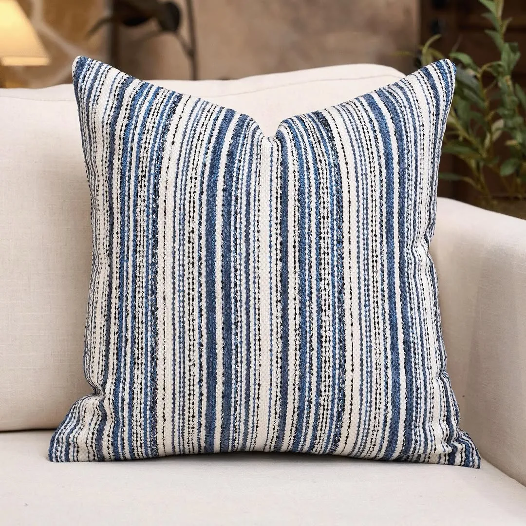 Blue and White Striped Decorative Pillow