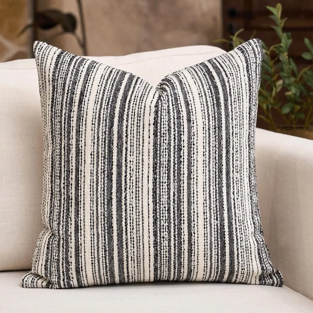 Blue and White Striped Decorative Pillow