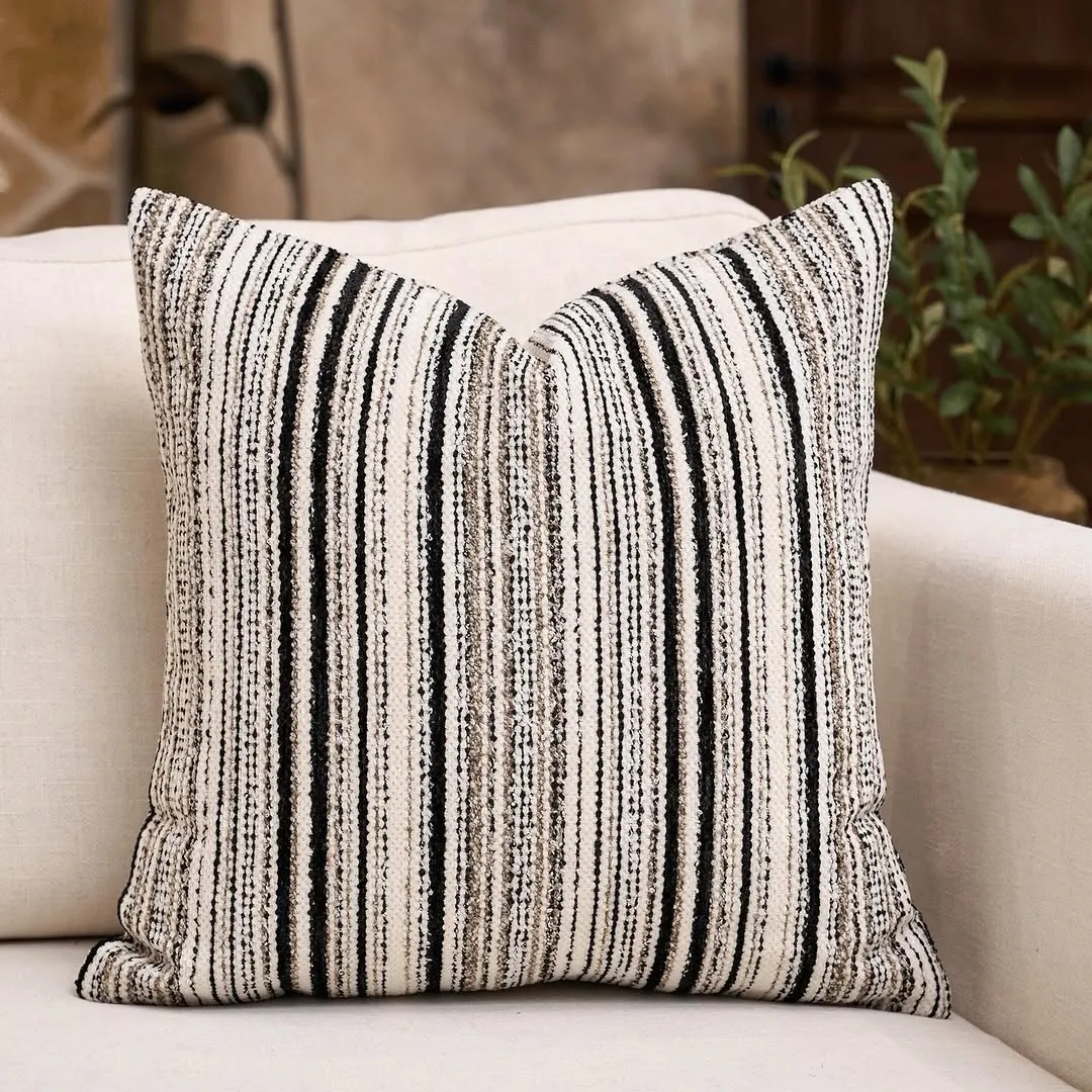 Blue and White Striped Decorative Pillow