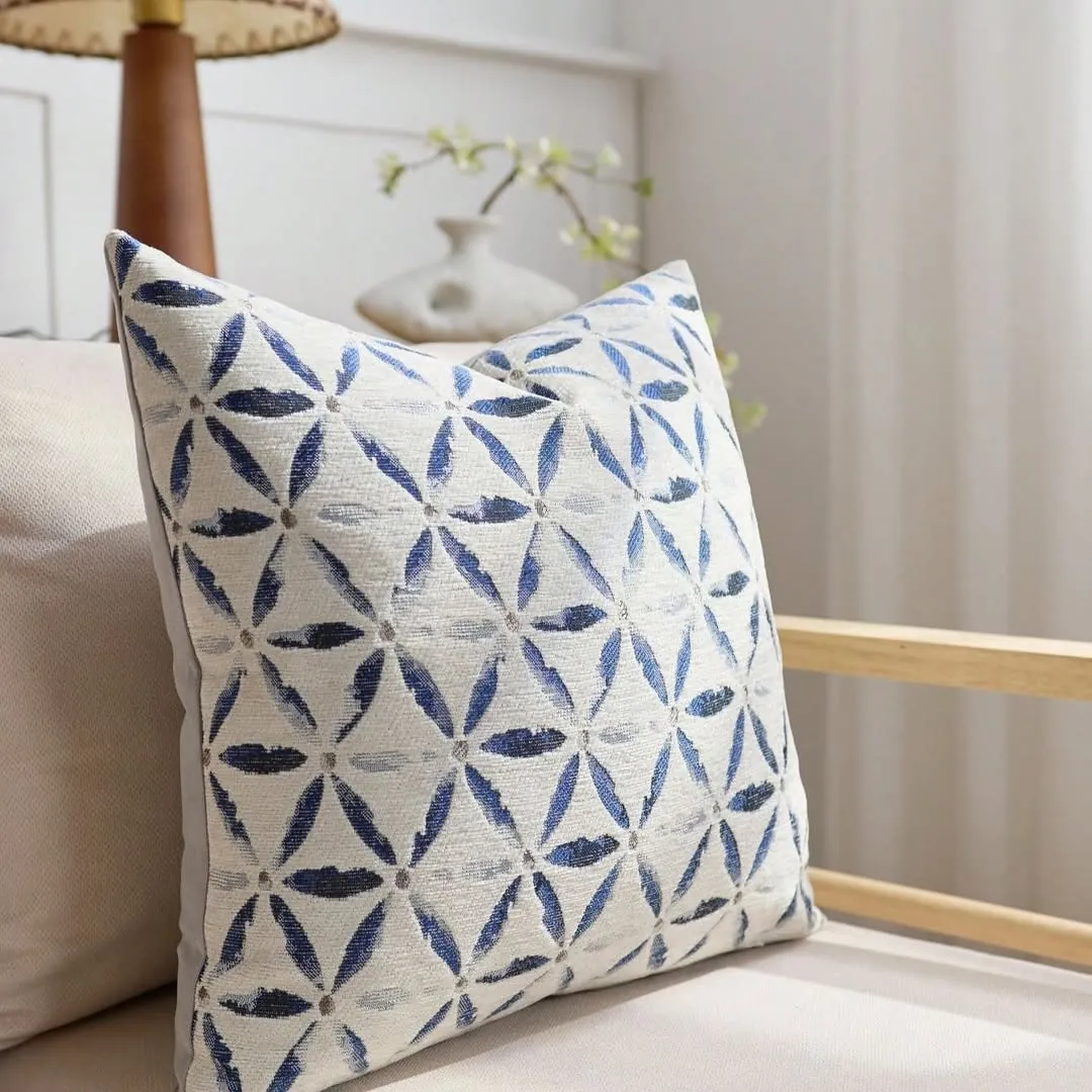 Blue and White Striped Decorative Pillow