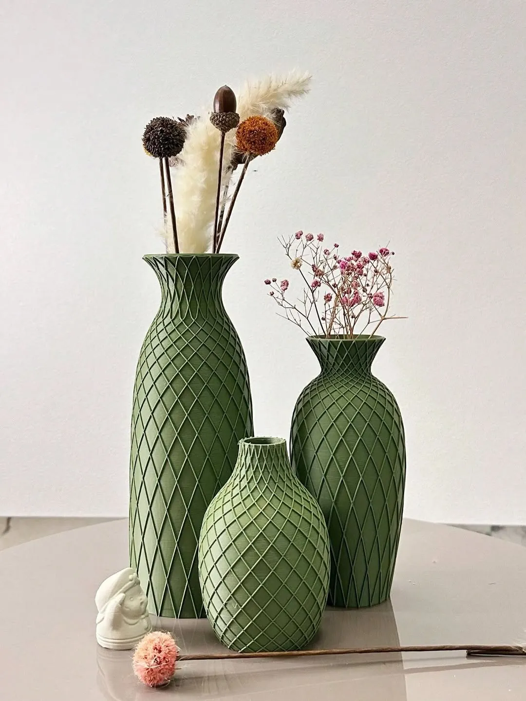 Green Diamond Pattern Vase Set
