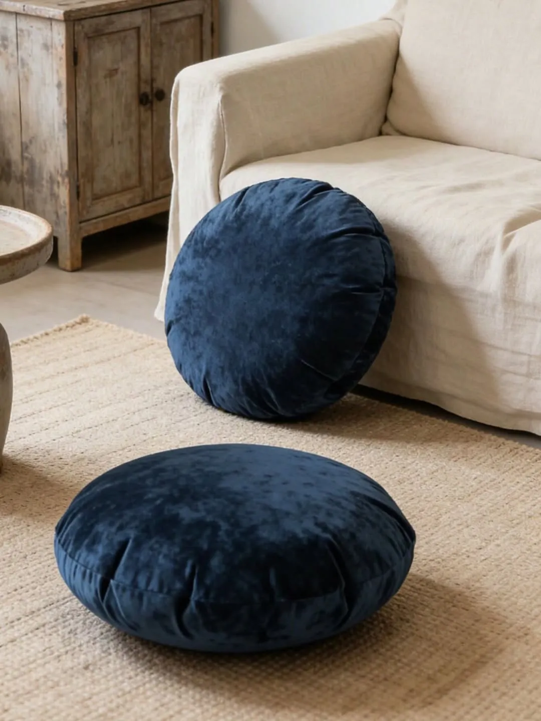 Beige Sofa with Round Cushions