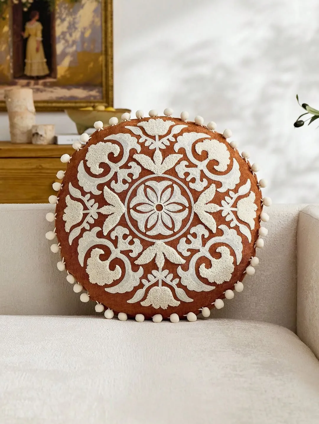 Beige Sofa with Round Cushions