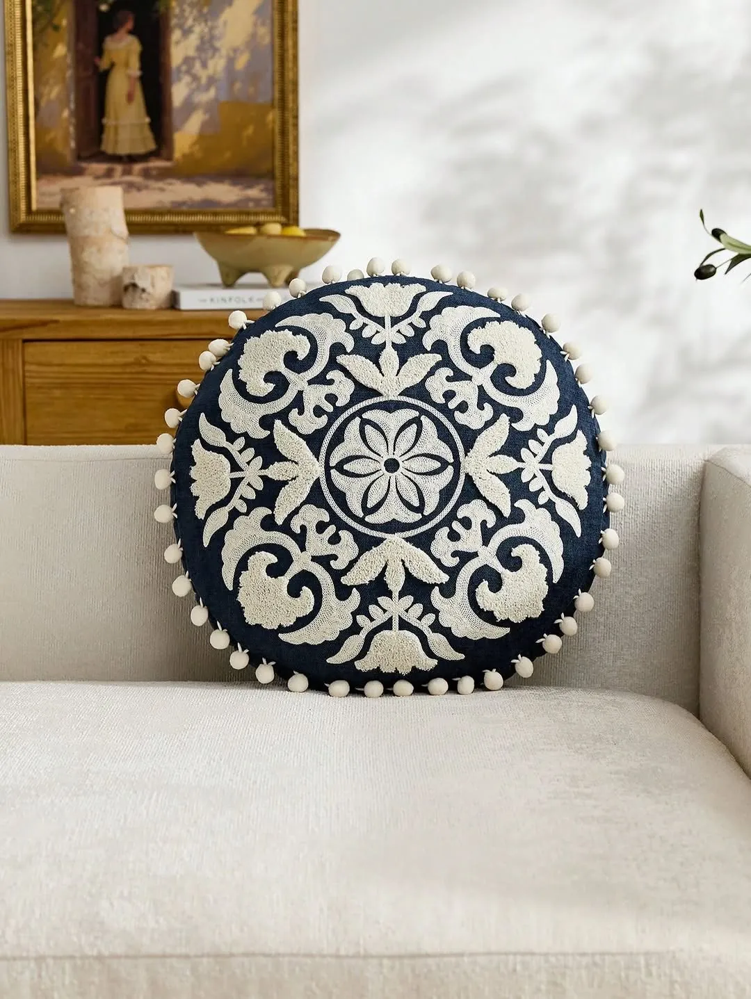 Beige Sofa with Round Cushions
