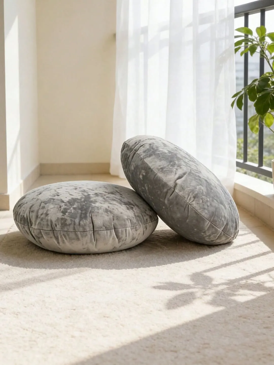 Beige Sofa with Round Cushions
